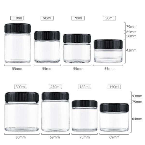 Custom 1oz 2oz 3oz 4oz 5oz 6oz 7oz 10oz Glass Jar With Child Resistant Lid Airtight Storage Childproof Glass Jar