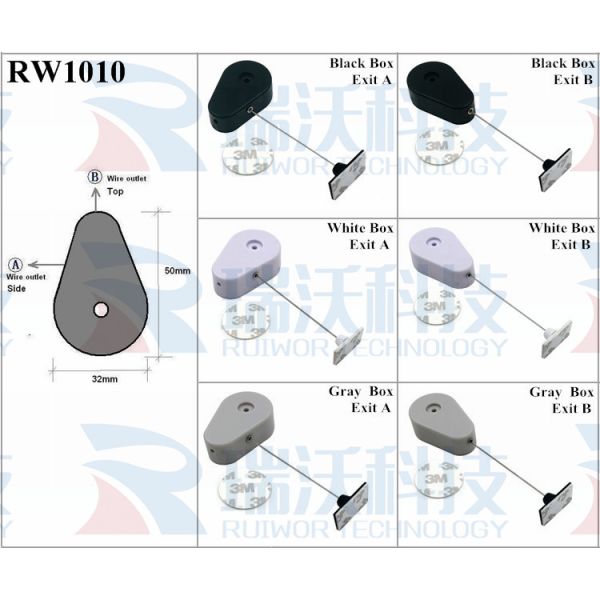 RW1010 Drop-Shaped Retractable Security Tether Plus 25X15mm Rectangular Adhesive ABS Plate As Security Equipment