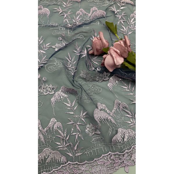 100% Cotton Embroiderey Lace Fabric Floral Style Breathe and Elegant Embroidered Fabric