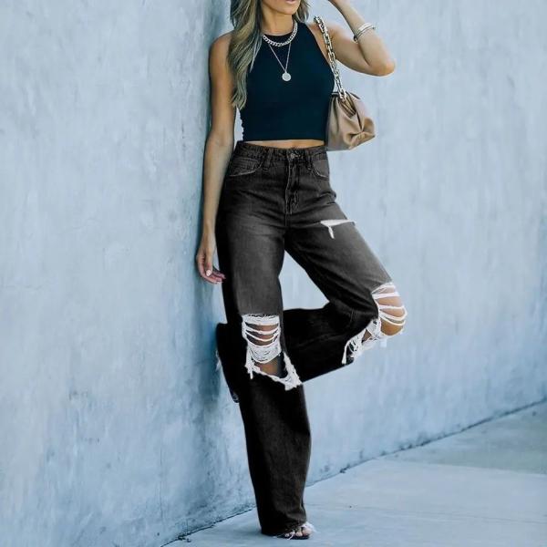                  Sexy Jeans with High Quality Classic Denim Damaged New Arrival Trousers for Women             