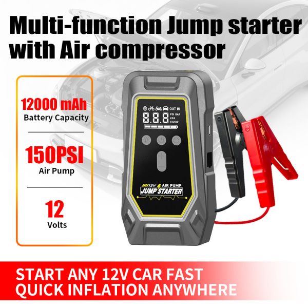 Electric Air Pump Tire Inflator 8000mAh 10000mAh 12000mAh Intelligent Emergency Car Jumper Starter