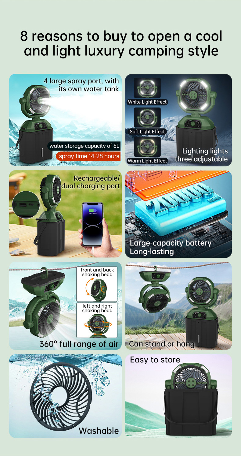 LED Digital Display Rechargeable Four-Speed Refrigeration Portable & Wearable Stand 20000mAH Camping Table Fan