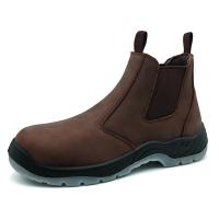 Botas de trabajo de pie de acero marrón hombres deslizamiento en la bota de trabajo anti-punción