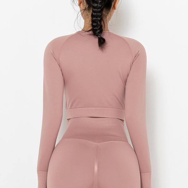 Seamless pure-color Peach tight-fitting T-shirt top fitness exercise yoga clothes moisture-absorbent body shaping long-s