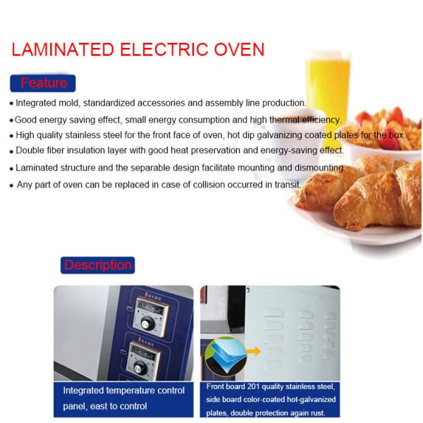 2 Decks 2 Trays Stainless Steel Electric Baking Ovens Laminated-Type Features Energy-Saving Temperature Range 20~300°C