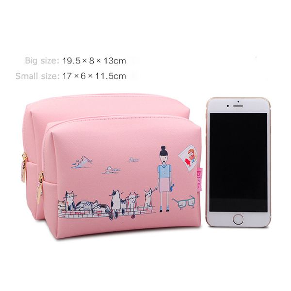 Cartoon Pattern Promotional Toiletry Bag Leather Material With Custom Design