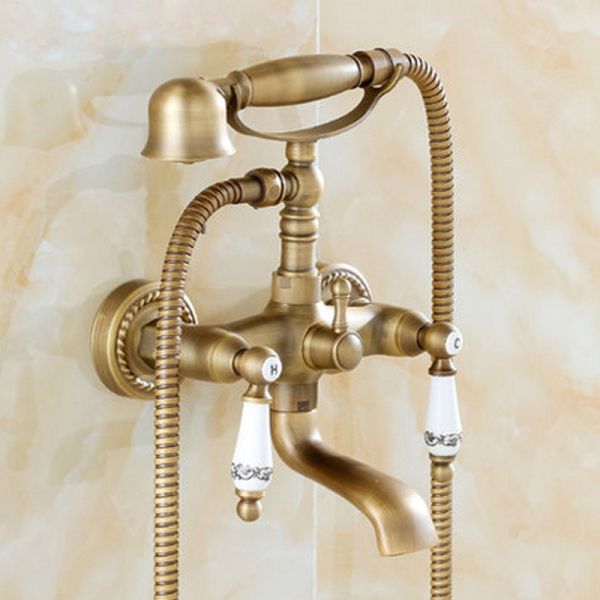 Electroplated Bathtub Bathroom Faucet Tap Wall Mixer Twist Base Brass Antique