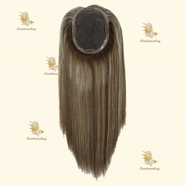 Muti-Color Silk Top Human Hair Topper with Bangs Length 16 inch