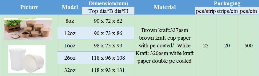12oz 16oz 320gsm White Kraft Paper Eco Takeaway Containers