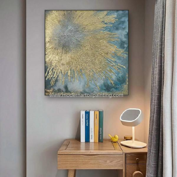 Handmade Gold Abstract Art Canvas Paintings For Christmas Wall Decorations 80 cm x 80 cm