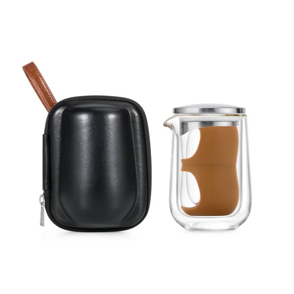 New Design Samadoyo Portable Travel Bag Tea Set Glass Teapot Two Tea Cups Portable Tea Set with Travelling Bag