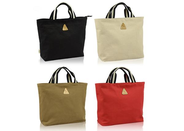 Solid Color Ladies Canvas Bags , Womens Canvas Handbags With Stripe Handle