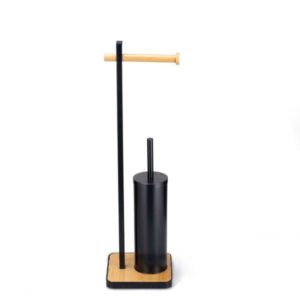 21*18*67cm Multifunctional Matt White Toilet Roll Holder Stand And Bamboo Toilet Brush Set With Modern Design For Your