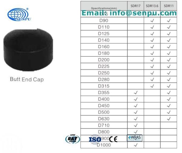Flexible HDPE Butt Fusion End Cap D75 To D630 High Performance