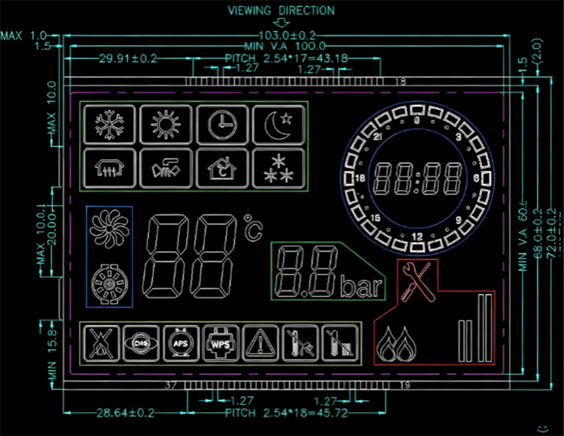 4.6-inch VA Segmented LCD PCB Module with Black Mask & Color Silk-Screen,segment lcd display,segment lcd