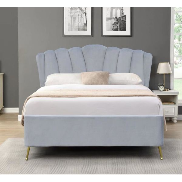 Double Size Bsci Lift Storage Bed Frame Elegant Grey Velvet Fabric Ottoman