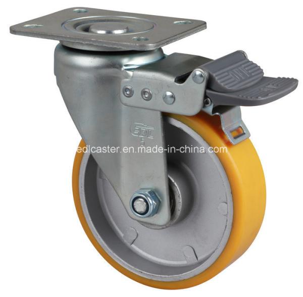 Tipo de rolamento de esferas de 5 300kg de placa de travagem TPU Caster 6725-86A em cor amarela