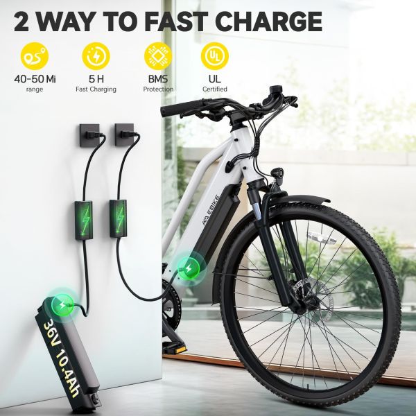 TST C624 500W/750W Motor Adults Electric City Bike 36V/10.4Ah Removable 37km/h 7-Speed City Ebike 26 Electric Commuter Bike