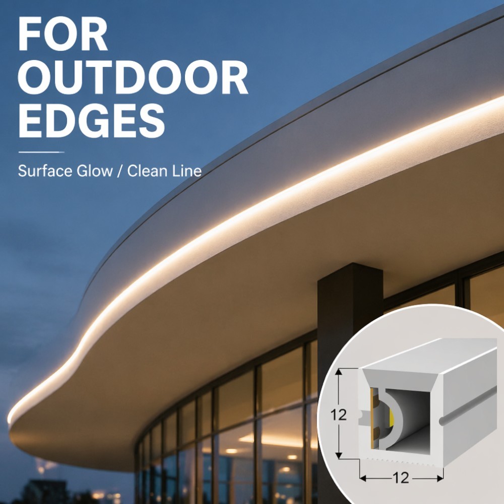 12x12mm Side Emitting Flexible Silicone LED Strip 120LED/M 9.5W For Facade Lighting
