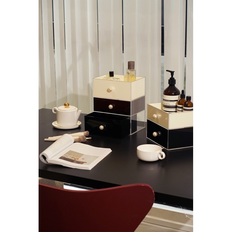 High-End Luxury Stackable Rectangular Pearl Drawer Box Desktop Acrylic Dustproof Storage Box for Jewelry Lipstick Cosmetics