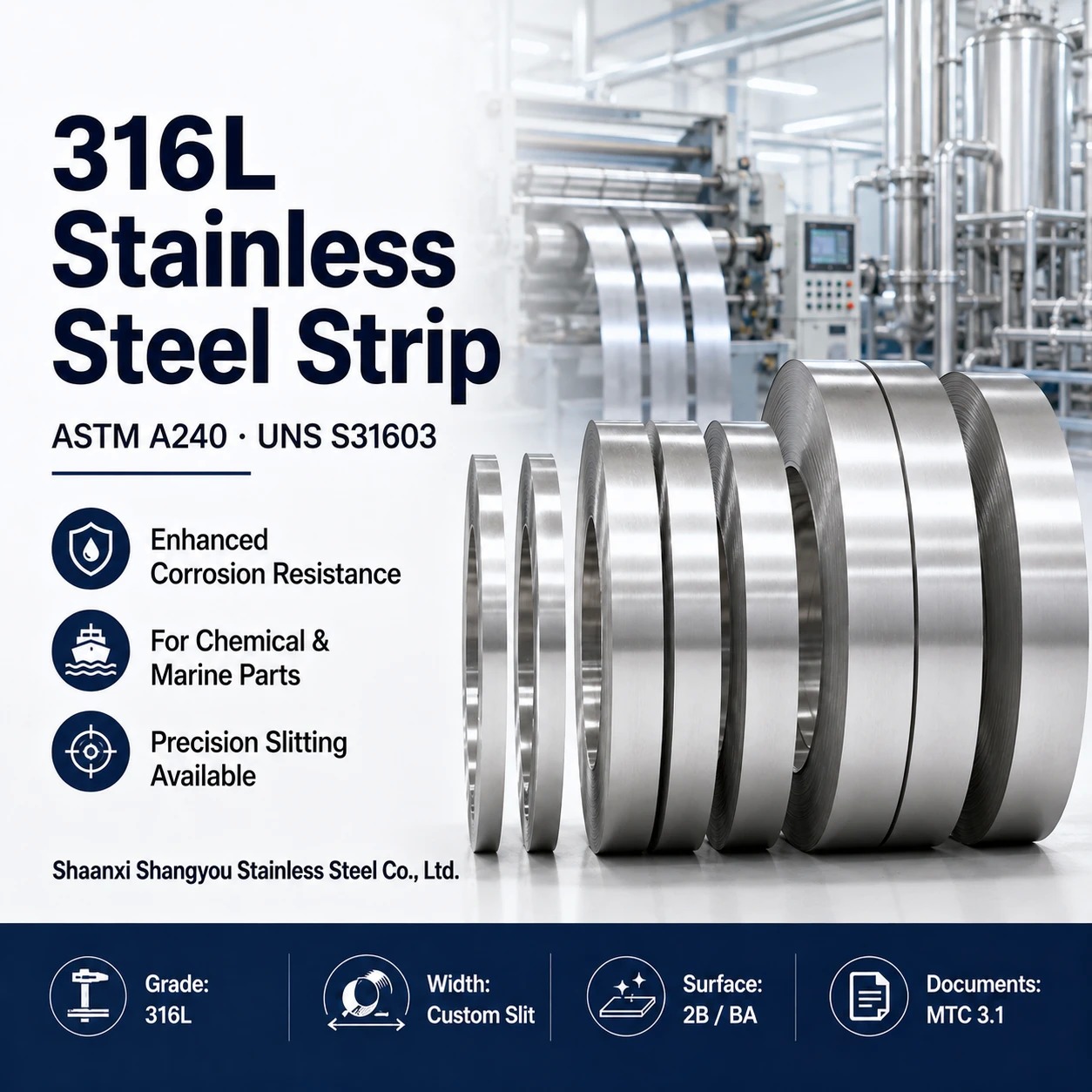 316L Stainless Steel Strip with Precision Slitting for Corrosive Service