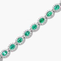 5.7mm Largura Circão Pulseira de tênis Oval Esmeralda Branca 14K ouro Pulseira Mulheres