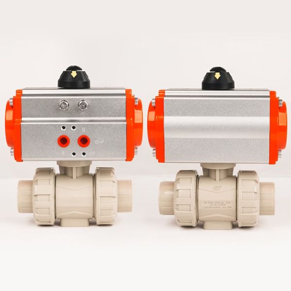 PPH Double Union Socket Pneumatic Ball Valve Corrosion Resistant Plastic Ball Valve for Chemical Sewage Pipeline