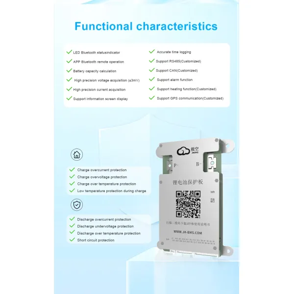 Jikong BMS Jk-Bd4a24s8p 8s/24s 100A Li-ion LiFePO4 Lto Batteries BMS Smart Active Balance