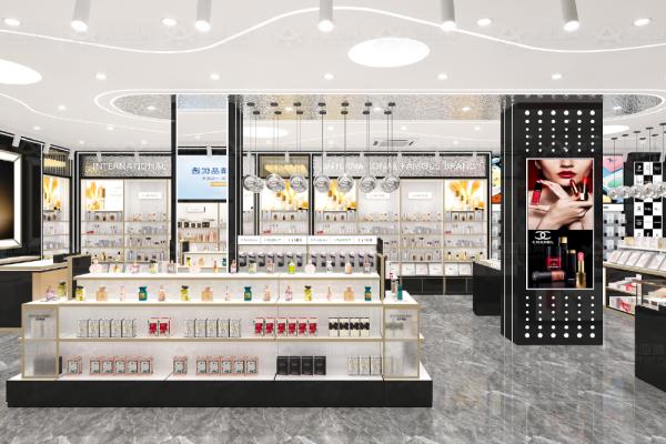 Beauty Shop Interior Design Black Gold Laminated Board Cosmetic Display Rack for Retail Store Display and Skincare Shop Decoration