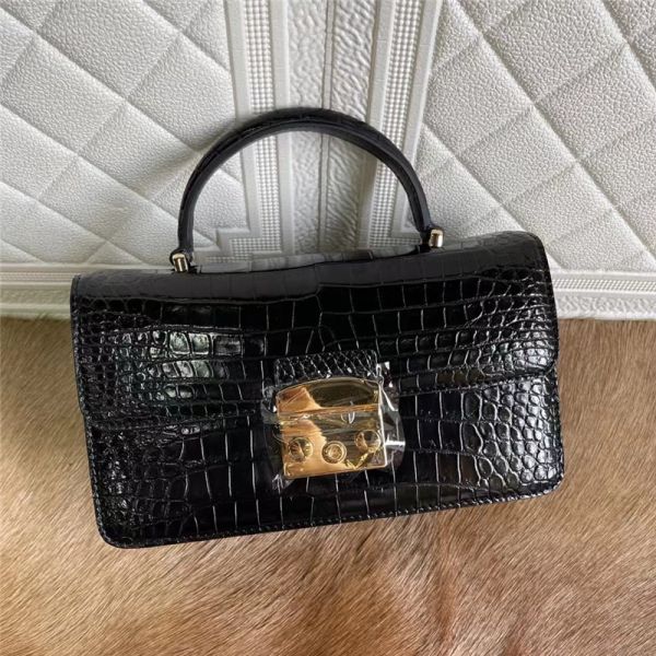 Authentic Alligator Leather Women Flap Purse Female Small Handbag Genuine Crocodile Belly Skin Lady Shoulder Bag