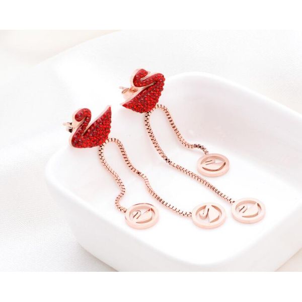 Rose gold Hot sale Swanl Drop 316L Stainless Steel Earring Red Diamond Swan DesignStud Earrings