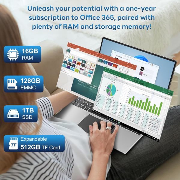 16GB RAM 1152GB Storage 16 Inch Laptop Computer FHD Display N95 CPU 38WH Battery