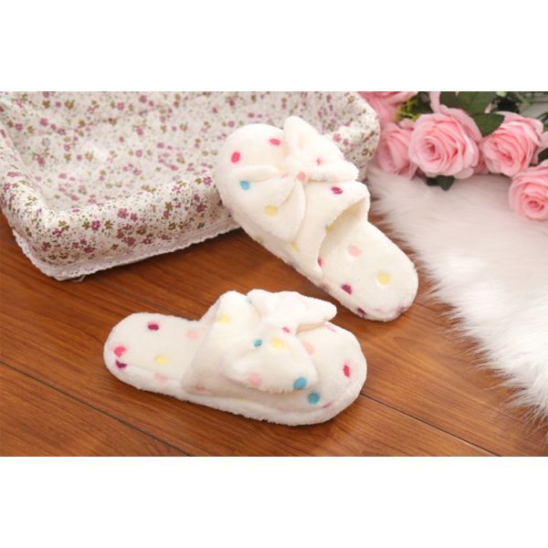 Lovely Winter Indoor Slippers , Bow Plush Slides Girls Winter Slippers