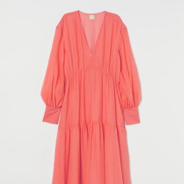 Orange Nylon 100 Tencel Fabric Lyocell Blend Wrap Midi Dress Ruffle Style
