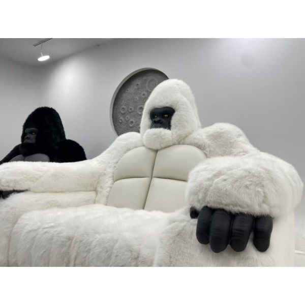 Plush Gorilla Sofa Steel Frame Genuine Leather Convertible Chesterfield Modern Design Creative Art Chair Comfortable