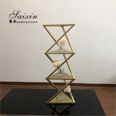 ZT-535 Saixin triângulo ouro metal florista para peças centrais da mesa de casamento