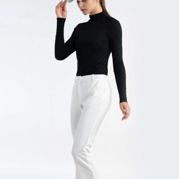 Women’s Golf Long Sleeve Base Layer Top, Jacquard Grid Slim Fit Thermal Shirt