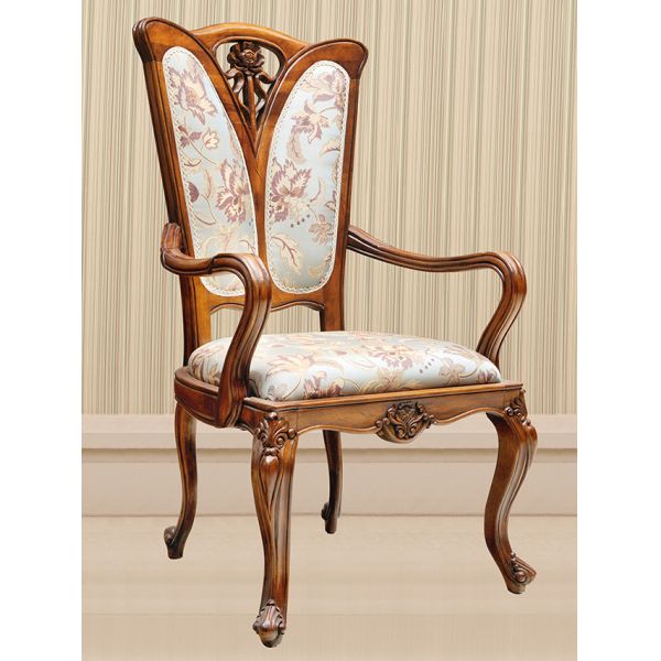 ISO14001 Wood And Fabric Armchair Teak Wood Dining Chairs