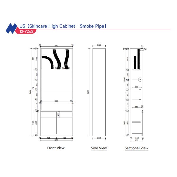 YZoS-U3 Pipe Decor Scene Skincare Display Cabinet with LED Lighting Channels