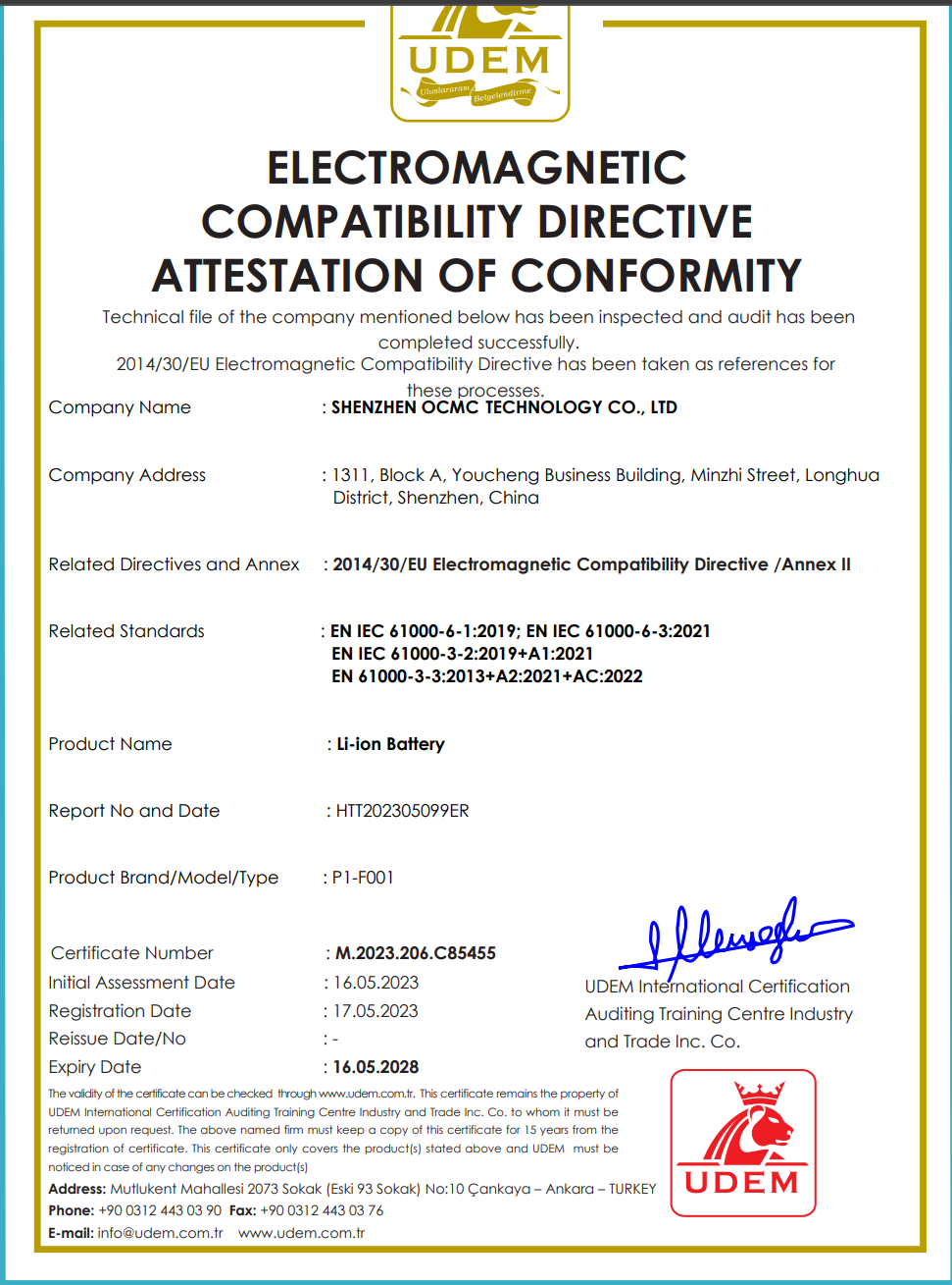 Shenzhen OCMC Technology Co., Ltd Certifications