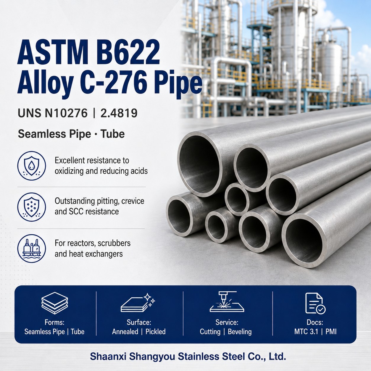 ASTM B622 Alloy C-276 Pipe | UNS N10276 | Hastelloy C-276