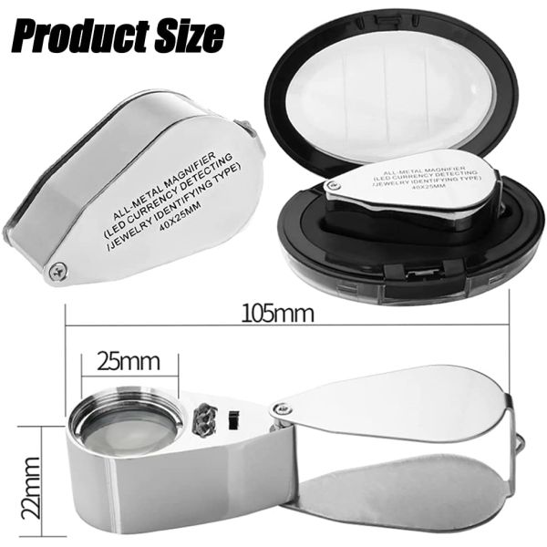 Pocket Folding With LED UV Light 10X Metal Illuminated Jewelry Magnifying Glass