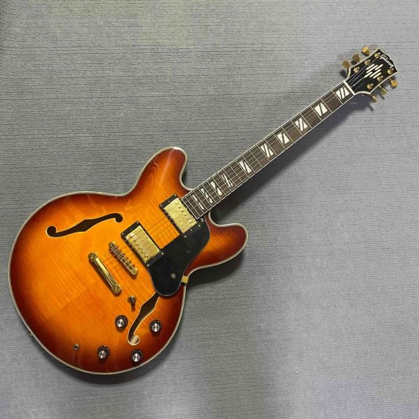 Custom Gibson Style ES Supreme Bourbon Burst Semi Hollow Body Jazz Electric Guitar