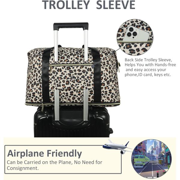 Leopard Expandable Large Weekender Overnight Waterproof Carry on Shoulder Tote Travel Bag ith Toiletry Bag