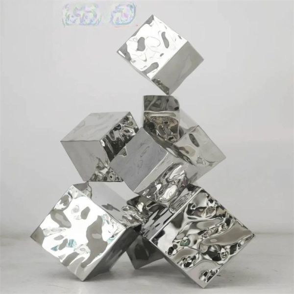 Mirror Polished Metal Art Furniture Stainless Steel Cube Sculpture
