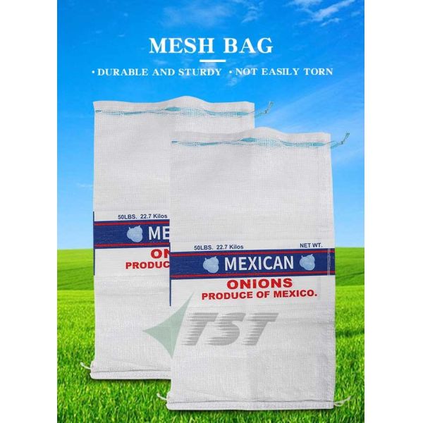 50lb 75lb Pp White Leno Mesh Bag Customized Logo For Fresh Vegetable Fruit Packing