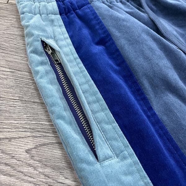 Loose Fit Men's Sweatpants With Custom Embroidery Patch And Color Blocked Corduroy Fabric
