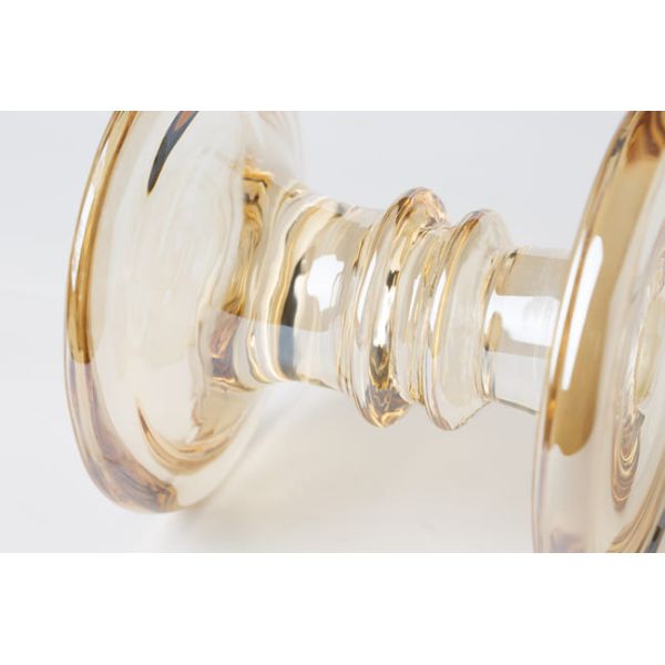 Electroplate Gold Pillar Color Glass Candle Holder Machine Pressed 11.2cm Height