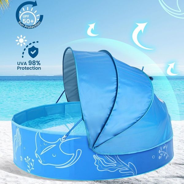 The PVC multi-purpose pet pool and children's bouncy ball pit or indoor and outdoor toy pool with a sunshade are lightweight and easy to carry and fold