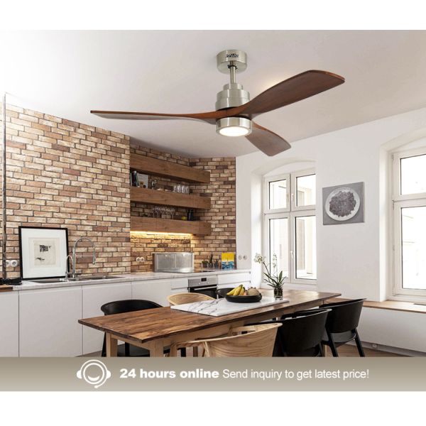 110-240V/50Hz-60Hz Voltagem de entrada V Ventilador de teto LED com corpo metálico e lâminas de madeira maciça